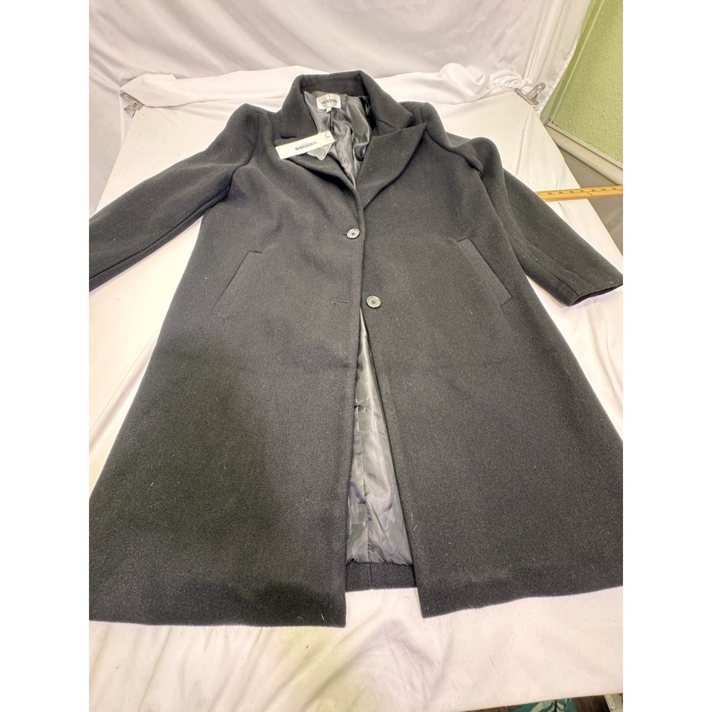 Vigoss Wool 50% Blend Trench Coat Women's XL Black Button Closure Long Goth New